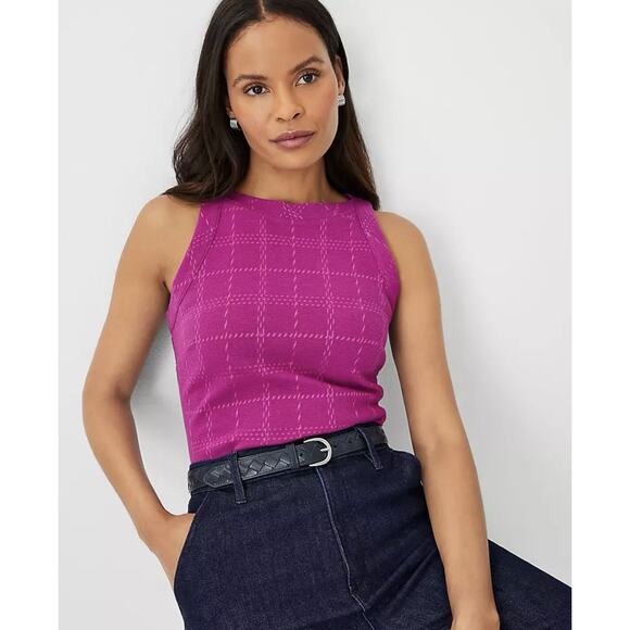 NWT Ann Taylor Purple Textured Trim Tank Sleeveless Top Women’s Petite Small NEW - Picture 15 of 16